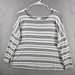 Pure Jill J. Jill Grey White Striped Tencel Top Womens Medium Petite Long Sleeve
